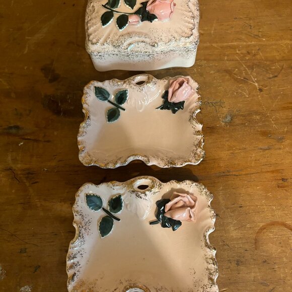 Antique Lefton 3 Piece Trinket Set - Picture 1 of 7